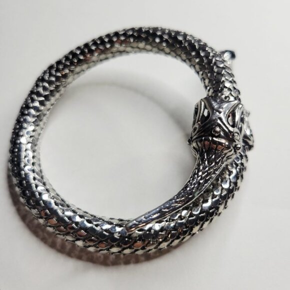 Vintage – Incredible Stainless Silver Mesh Coil Snake Serpent Bracelet Arm Cuff - Picture 6 of 8